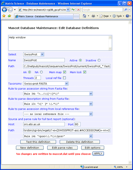 Mascot database maintenance utility